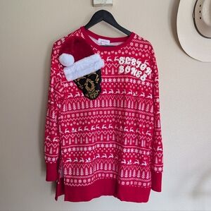 Sleigh Bones Christmas Sweater Custom Skull in Santa Hat Size Medium